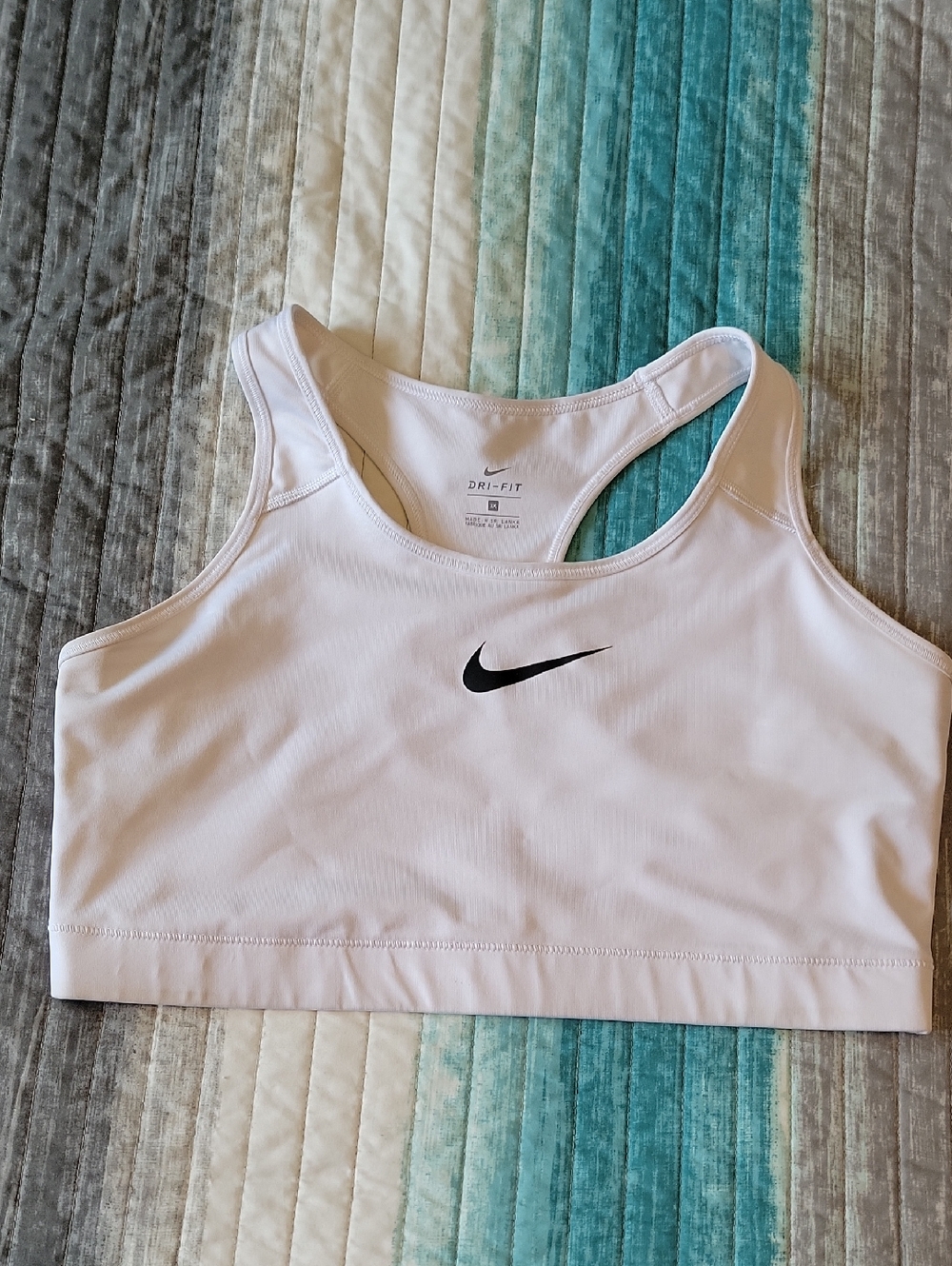 Nike White Sports Bra with Black Swoosh Racerback